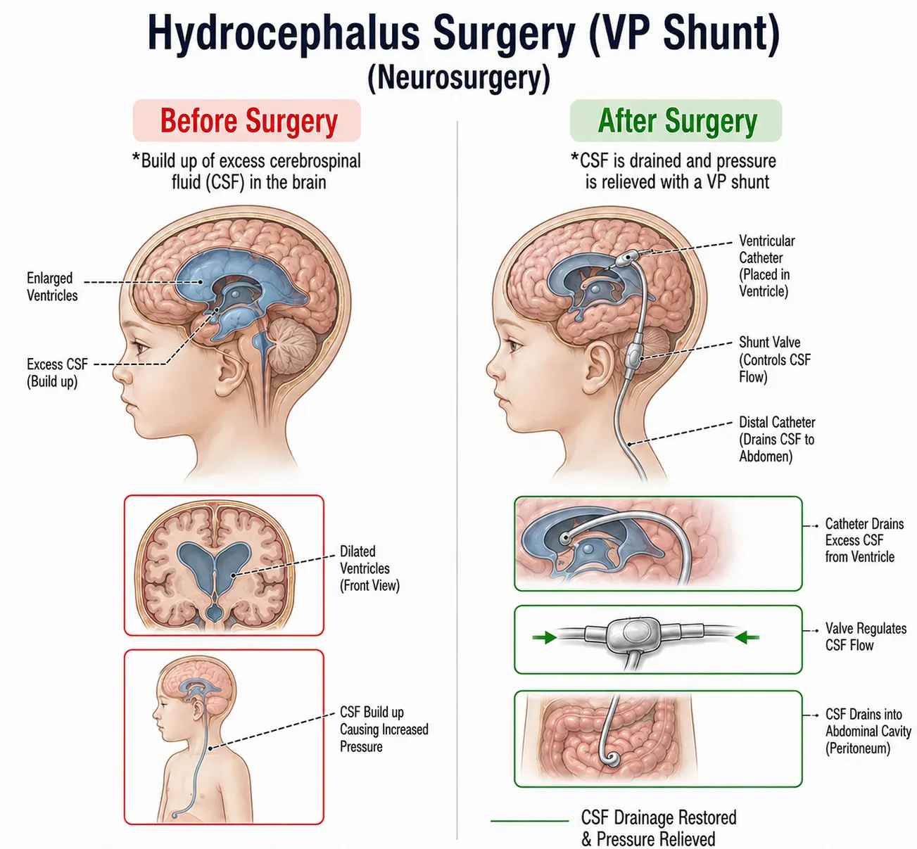 Hydrocephalus Surgery (VP Shunt) — anatomy diagram